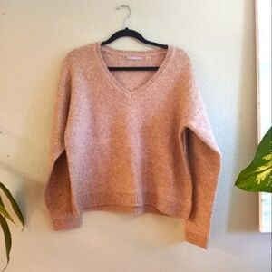 Tart Collections Neutral Taupe Soft Casual Comfy Cozy Classic V Neck Sweater M